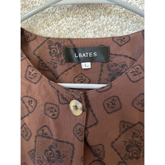 Vintage L. Bates Brown Floral Long Sleeve Button Up Tunic Shirt Sz L - Picture 4 of 7